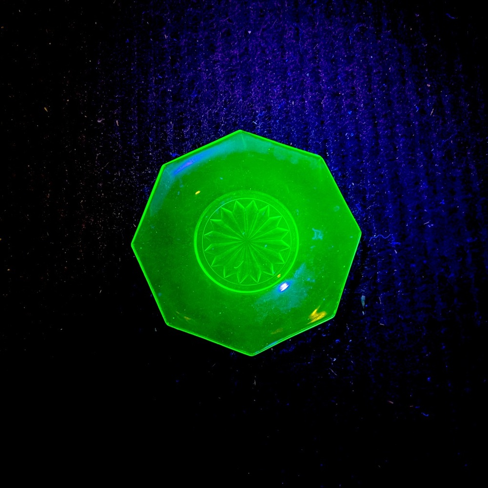 Vintage green uranium glass cake plate